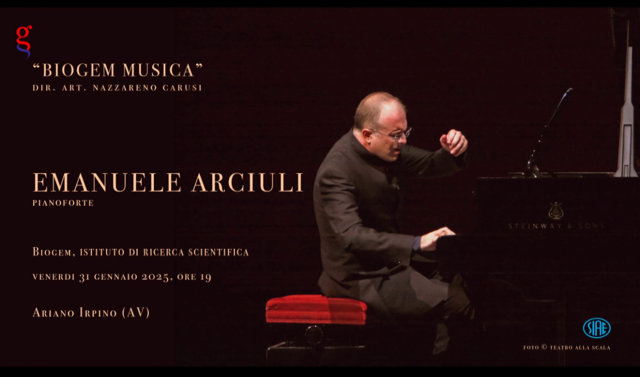 Il pianista Emanuele Arciuli inaugura Biogem Musica 2025